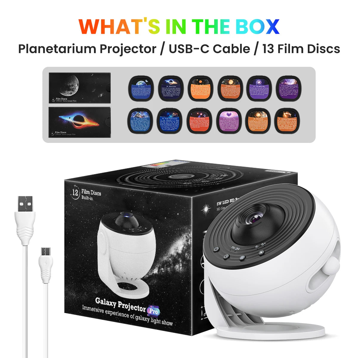 HD Starry Sky Globe Galaxy Projection Night Light, White Planetarium LED Lamp for Bedroom Christmas Birthday Party Gift