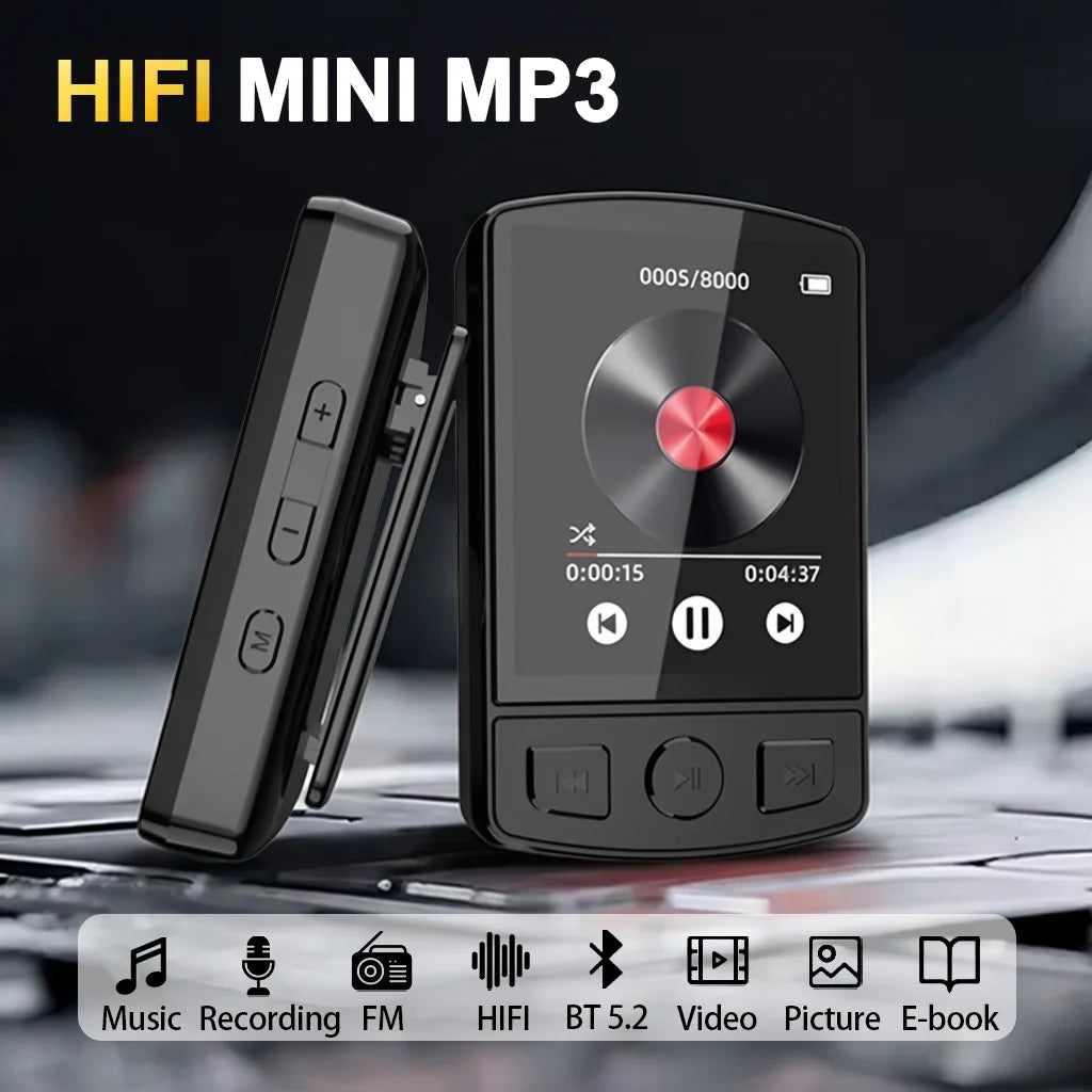 Portable Sport Clip Mini Walkman 1.8-Inch MP3 Player Bluetooth 5.2 MP4 Music Player Supports E-Books/Recorders/Fm Radios/Clocks