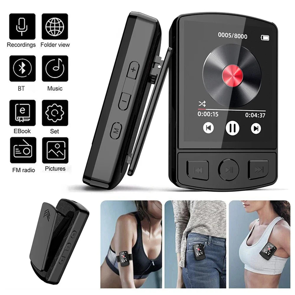 Portable Sport Clip Mini Walkman 1.8-Inch MP3 Player Bluetooth 5.2 MP4 Music Player Supports E-Books/Recorders/Fm Radios/Clocks