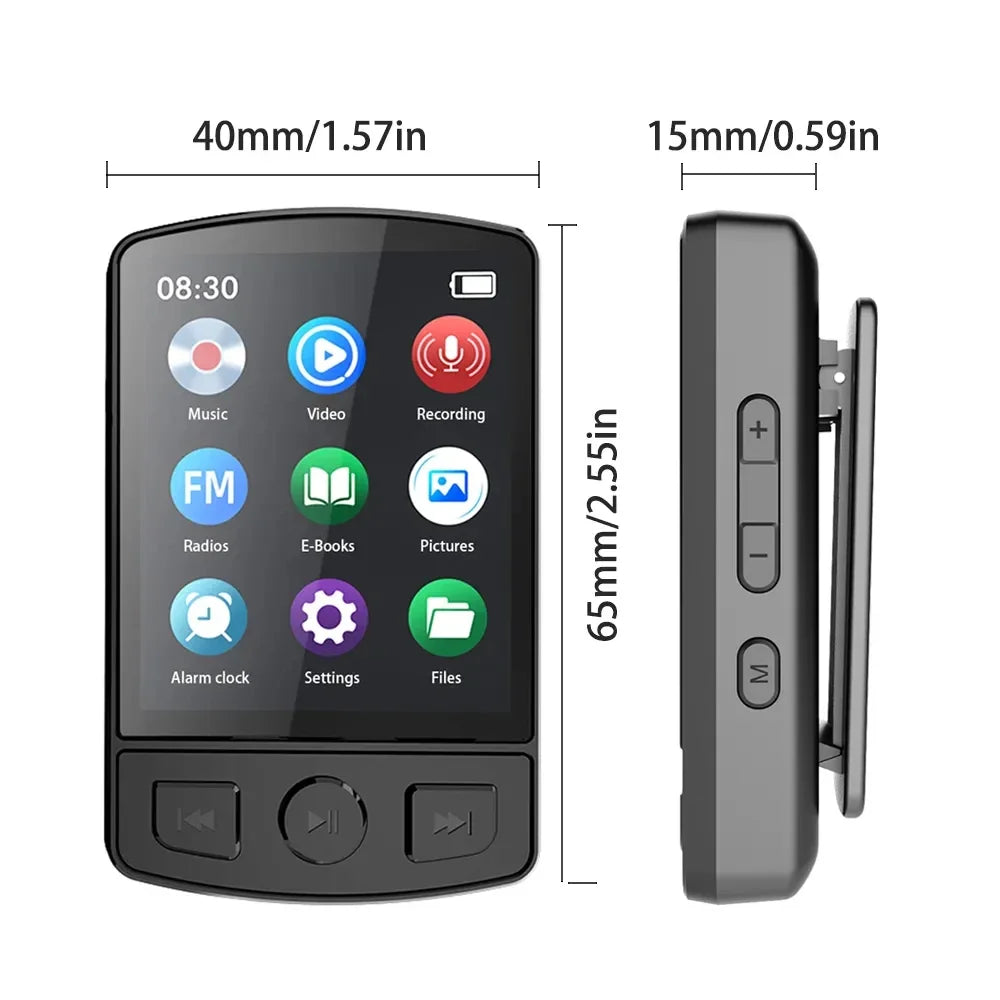 Portable Sport Clip Mini Walkman 1.8-Inch MP3 Player Bluetooth 5.2 MP4 Music Player Supports E-Books/Recorders/Fm Radios/Clocks