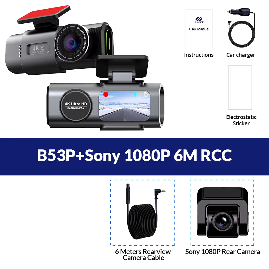 Dash Cam 4K UHD Recording Car Camera DVR Night Vision Video Recorder Built-In Wi-Fi Support GPS 24H Parking