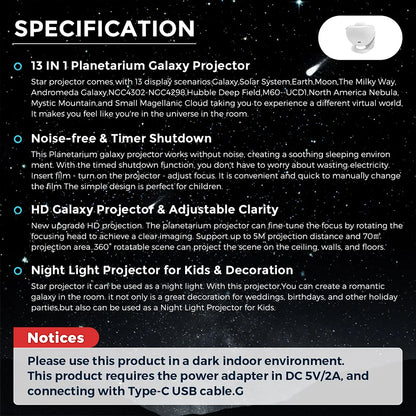 HD Starry Sky Globe Galaxy Projection Night Light, White Planetarium LED Lamp for Bedroom Christmas Birthday Party Gift