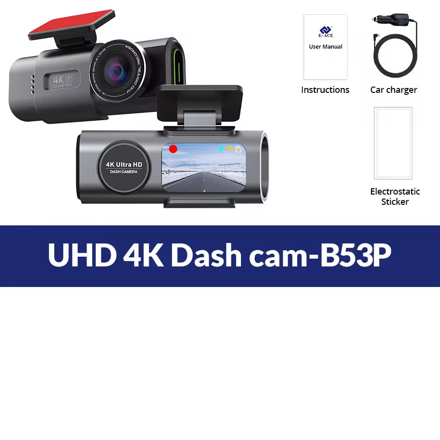 Dash Cam 4K UHD Recording Car Camera DVR Night Vision Video Recorder Built-In Wi-Fi Support GPS 24H Parking