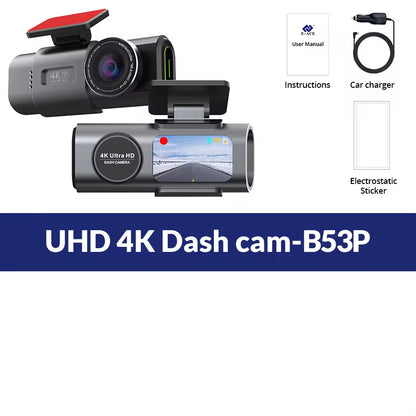 Dash Cam 4K UHD Recording Car Camera DVR Night Vision Video Recorder Built-In Wi-Fi Support GPS 24H Parking