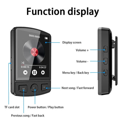 Portable Sport Clip Mini Walkman 1.8-Inch MP3 Player Bluetooth 5.2 MP4 Music Player Supports E-Books/Recorders/Fm Radios/Clocks